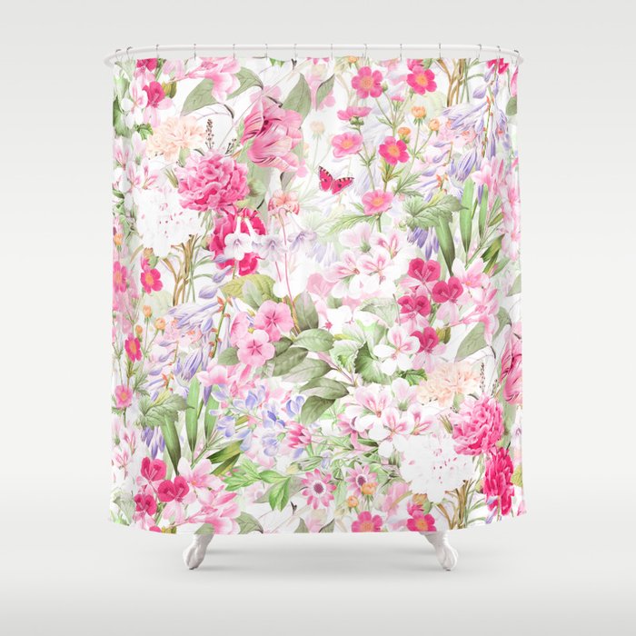 Vintage & Shabby Chic - Pastel Spring Flower Medow Shower Curtain