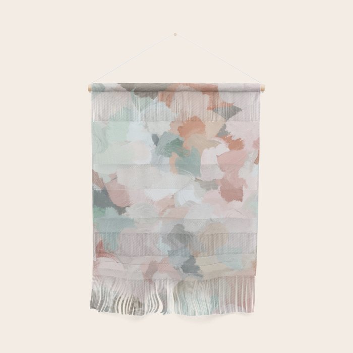 Minty Kisses - Blush Pink Mint Green Blue Coral Peach Abstract Flower Wall Art Springtime Painting Wall Hanging