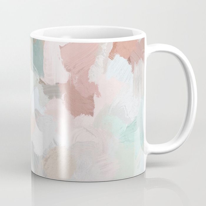 Minty Kisses - Blush Pink Mint Green Blue Coral Peach Abstract Flower Wall Art Springtime Painting Coffee Mug