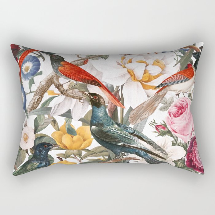 Floral And Birds Xxxv Rectangular Pillow