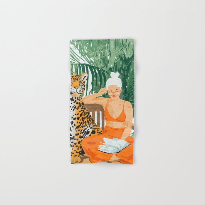 Jungle Vacay | Modern Bohemian Blonde Woman Tropical Travel | Leopard Wildlife Forest Reader Bath Towel