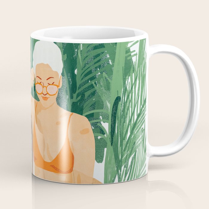 Jungle Vacay | Modern Bohemian Blonde Woman Tropical Travel | Leopard Wildlife Forest Reader Coffee Mug