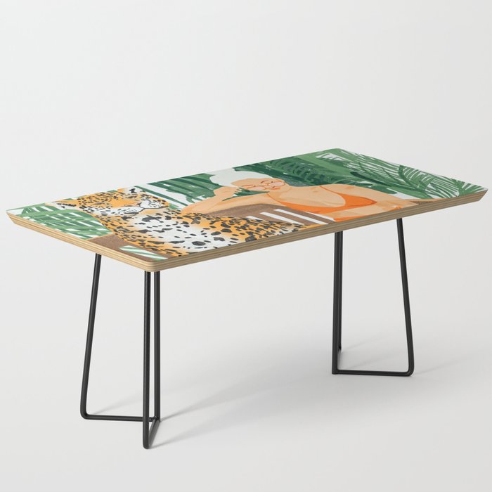 Jungle Vacay | Modern Bohemian Blonde Woman Tropical Travel | Leopard Wildlife Forest Reader Coffee Table