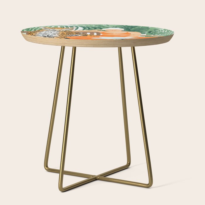 Jungle Vacay | Modern Bohemian Blonde Woman Tropical Travel | Leopard Wildlife Forest Reader Side Table