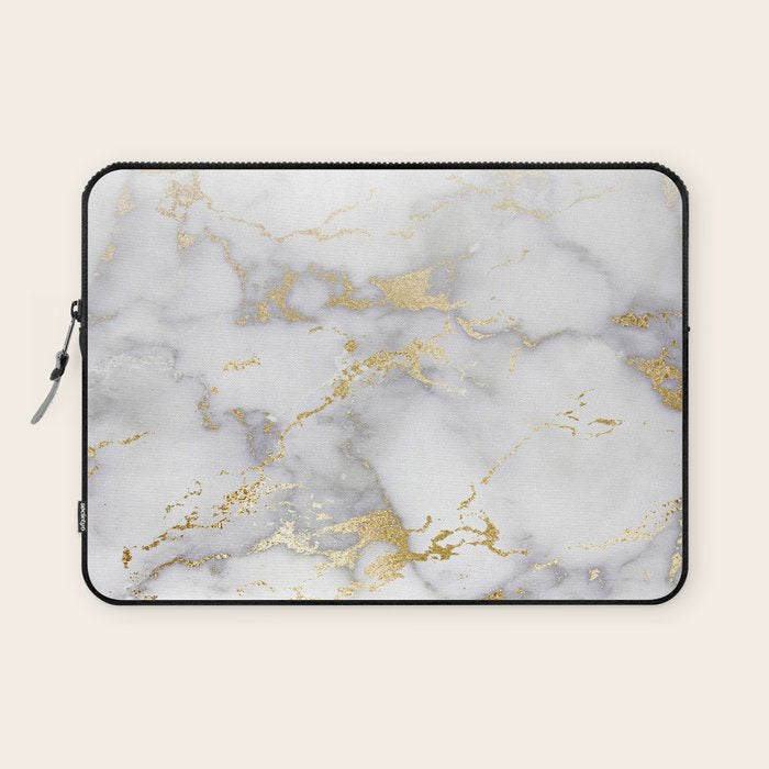 Blush Chic Faux Gold Gray Gradient Marble Laptop Sleeve