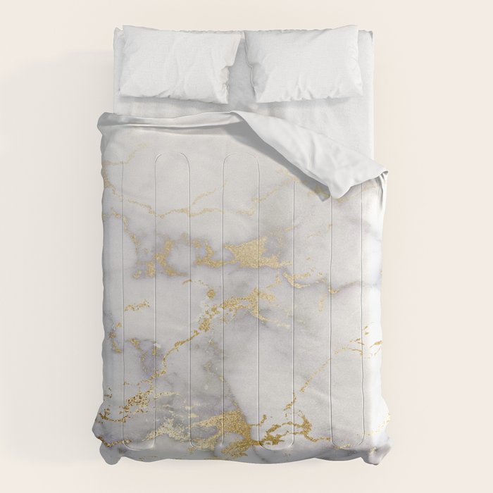 Blush Chic Faux Gold Gray Gradient Marble Comforter