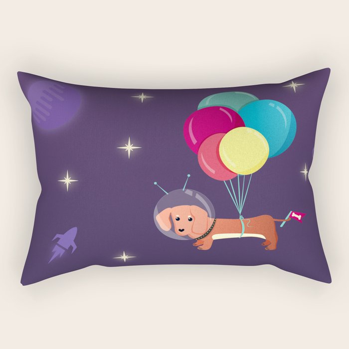 Galaxy Dog With Balloons Rectangular Pillow