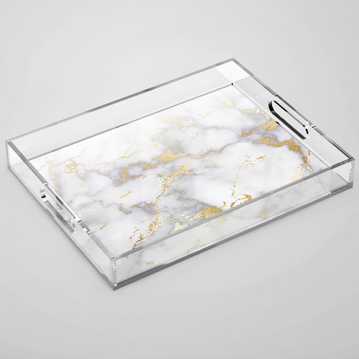 Blush Chic Faux Gold Gray Gradient Marble Acrylic Tray