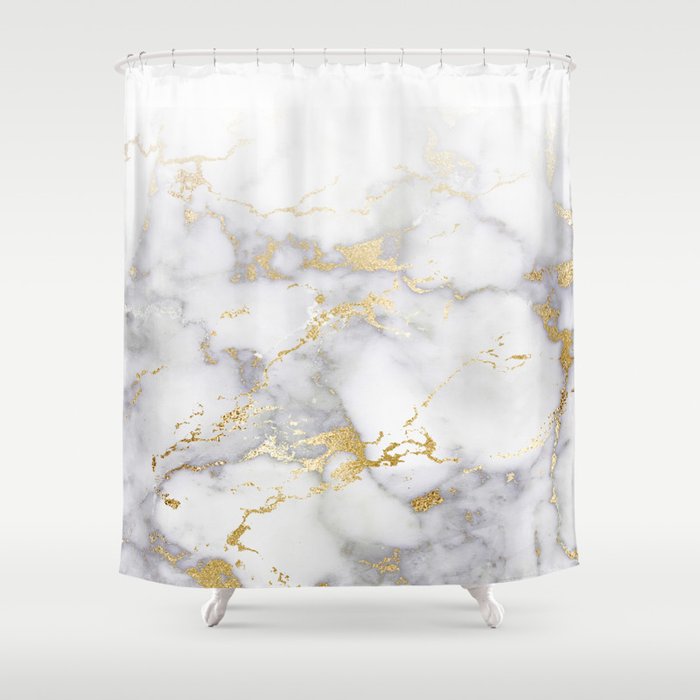 Blush Chic Faux Gold Gray Gradient Marble Shower Curtain