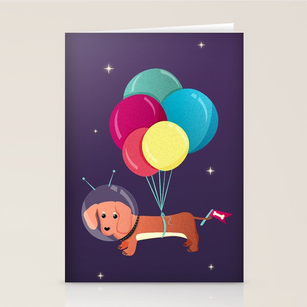 Galaxy Dog With Balloons Stationery Card