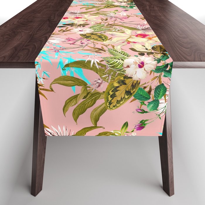 Gardenia | Vintage Botanical Nature Pattern | Blush Boho Plants Garden Floral Table Runner