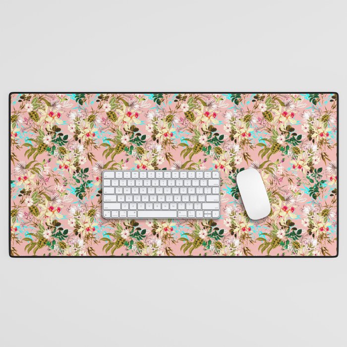 Gardenia | Vintage Botanical Nature Pattern | Blush Boho Plants Garden Floral Desk Mat