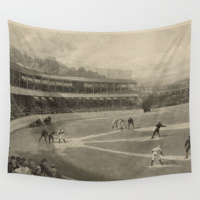 Vintage Illustration Of A Baseball Game (1894) Wall Tapestry