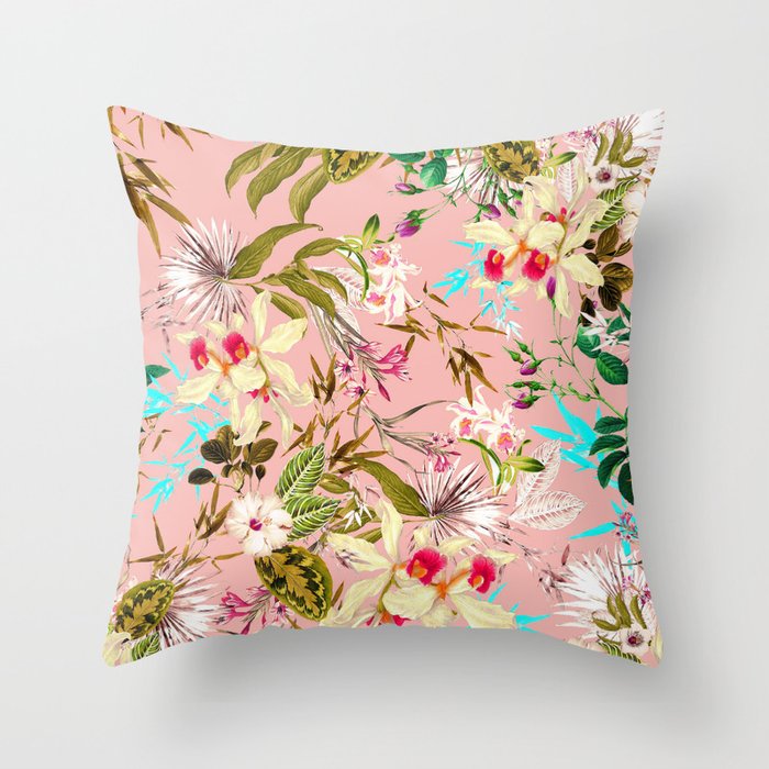 Gardenia | Vintage Botanical Nature Pattern | Blush Boho Plants Garden Floral Throw Pillow