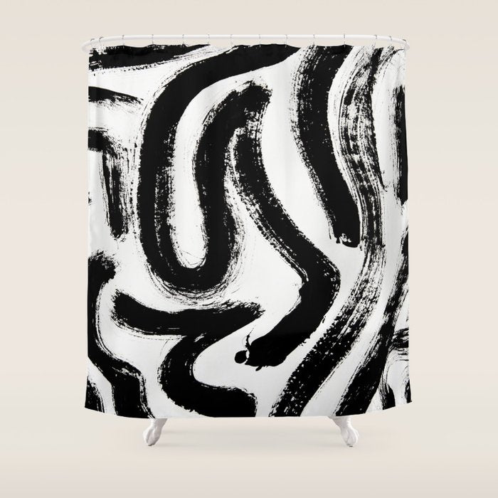 Black And White Abstract Pattern 1: A Minimal Black And White Pattern By Alyssa Hamilton Art Shower Curtain