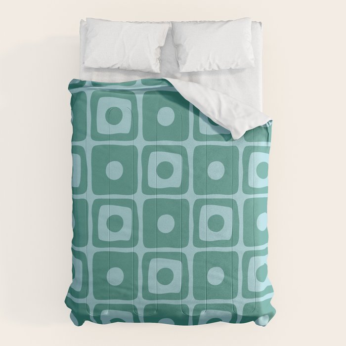 Mid Century Modern Square Dot Pattern 871 Teal And Blue Comforter