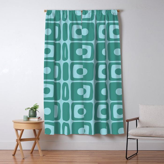 Mid Century Modern Square Dot Pattern 871 Teal And Blue Window Curtain