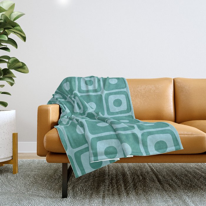 Mid Century Modern Square Dot Pattern 871 Teal And Blue Throw Blanket