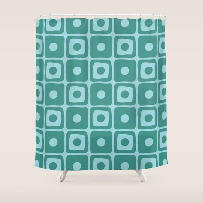 Mid Century Modern Square Dot Pattern 871 Teal And Blue Shower Curtain