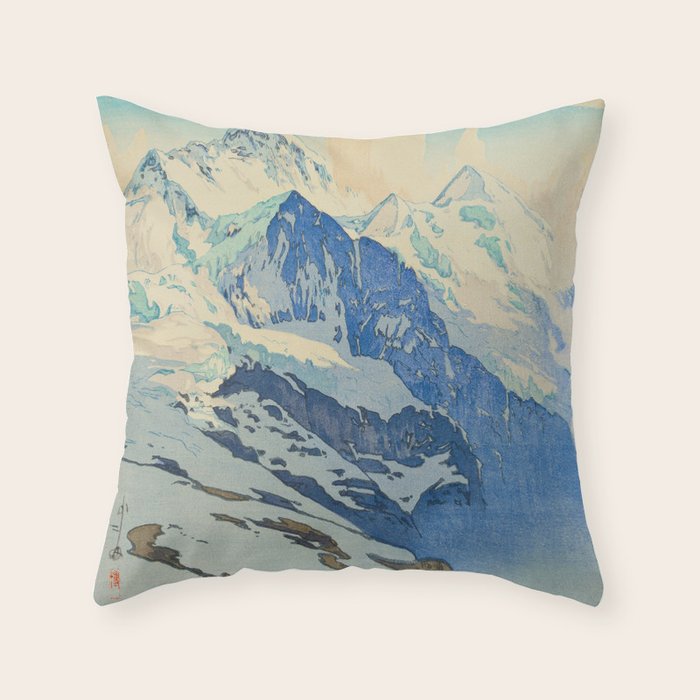 The Jungfrau Vintage Beautiful Japanese Woodblock Print Hiroshi Yoshida Throw Pillow