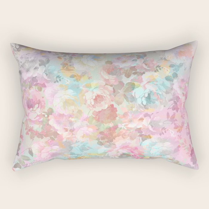 Shabby Vintage Pink Baby Blue Watercolor Floral Rectangular Pillow