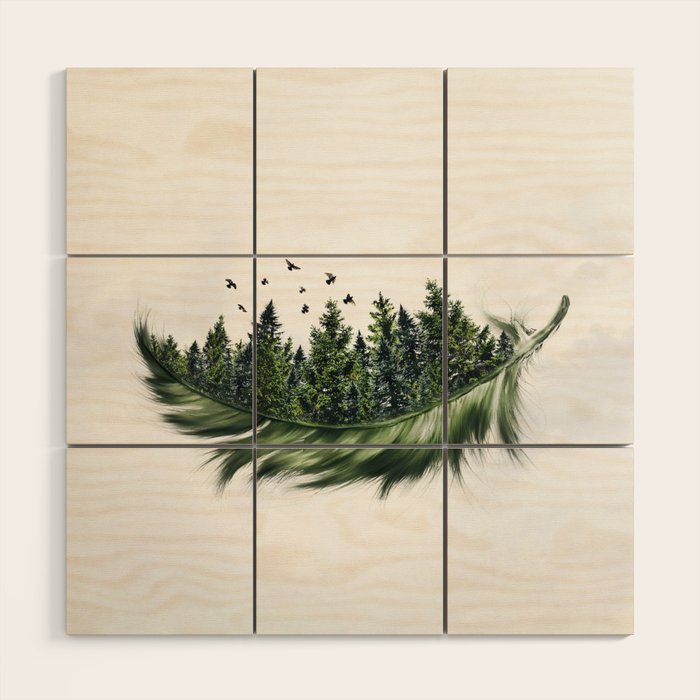 Earth Feather â¢ Green Feather I Wood Wall Art