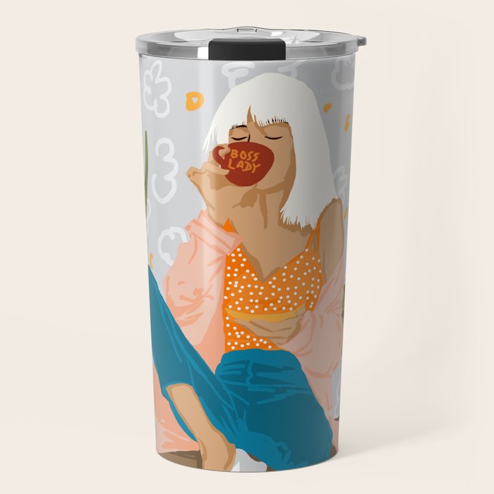 Boss Lady Illustration, Empower Woman Female Feminism, Plant Lady Tea Coffee Painting Travel Mug