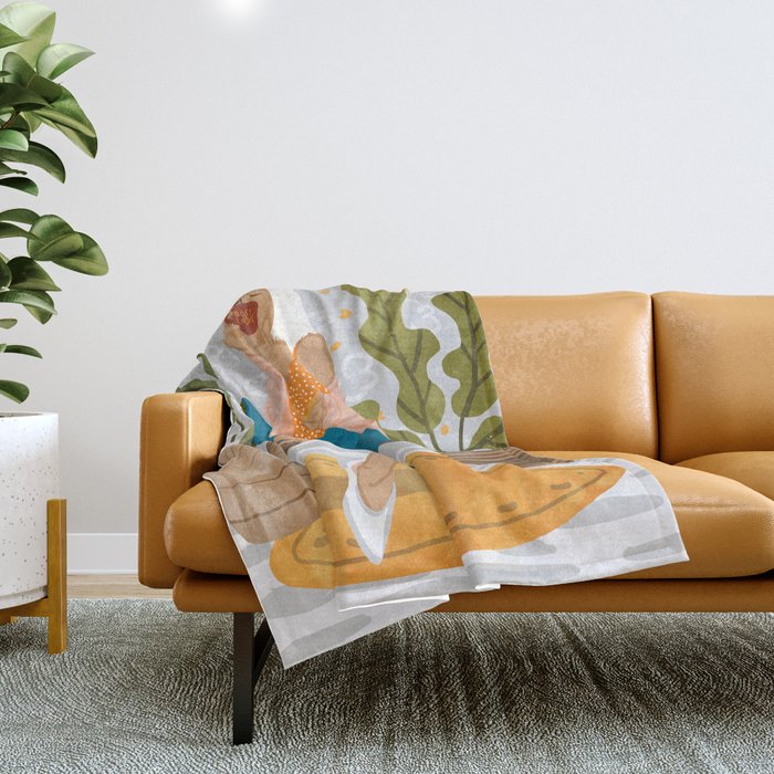 Boss Lady Illustration, Empower Woman Female Feminism, Plant Lady Tea Coffee Painting Throw Blanket