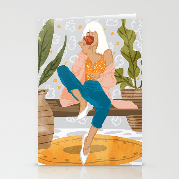 Boss Lady Illustration, Empower Woman Female Feminism, Plant Lady Tea Coffee Painting Stationery Card
