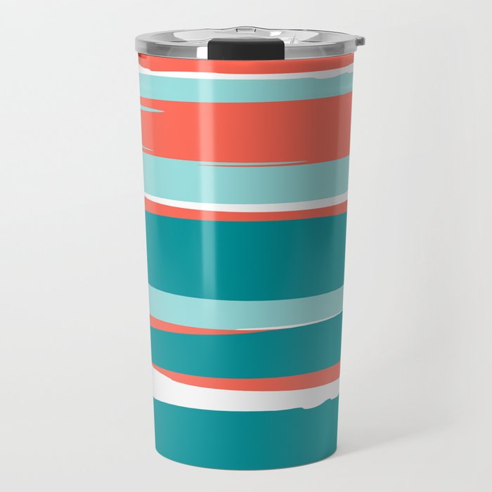 Colorful Stripes, Coral, Teal And Aqua Travel Mug