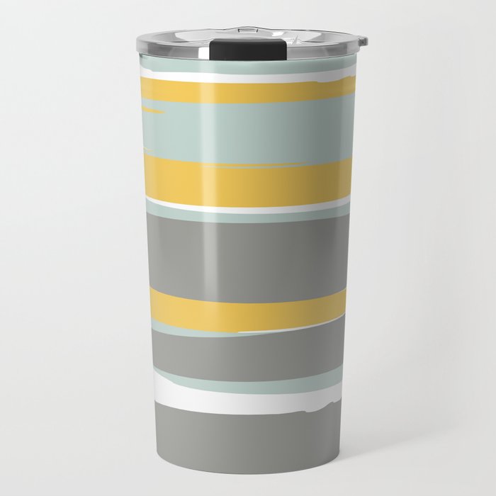 Stripe Abstract, Sun And Beach, Yellow, Pale, Aqua Blue And Gray Travel Mug