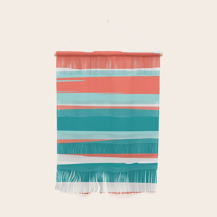 Colorful Stripes, Coral, Teal And Aqua Wall Hanging