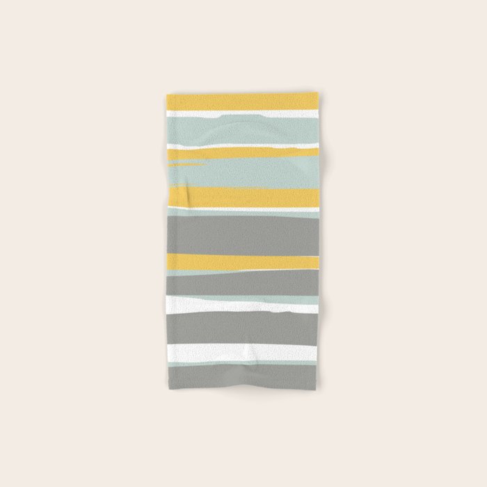 Stripe Abstract, Sun And Beach, Yellow, Pale, Aqua Blue And Gray Bath Towel