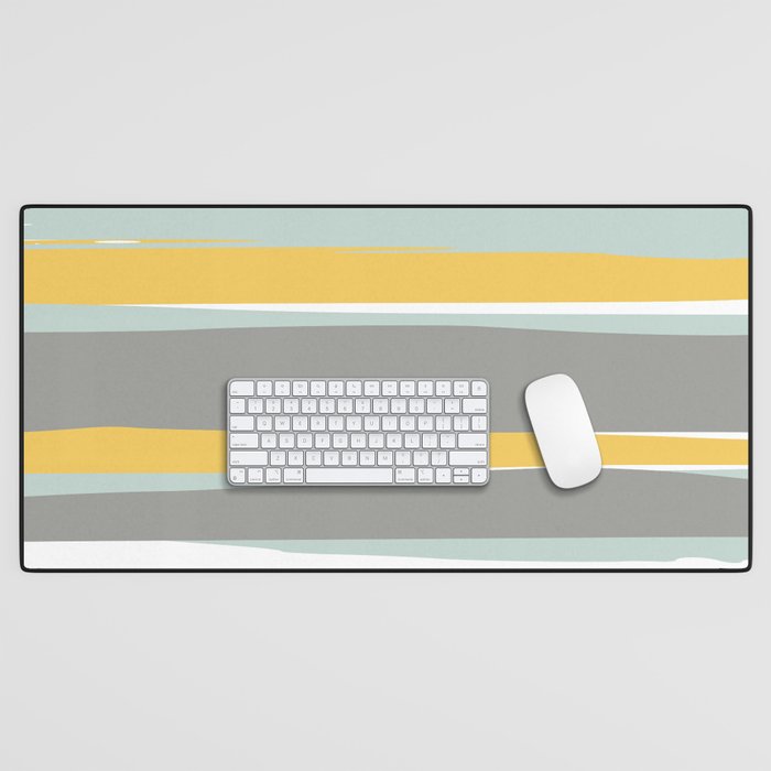 Stripe Abstract, Sun And Beach, Yellow, Pale, Aqua Blue And Gray Desk Mat