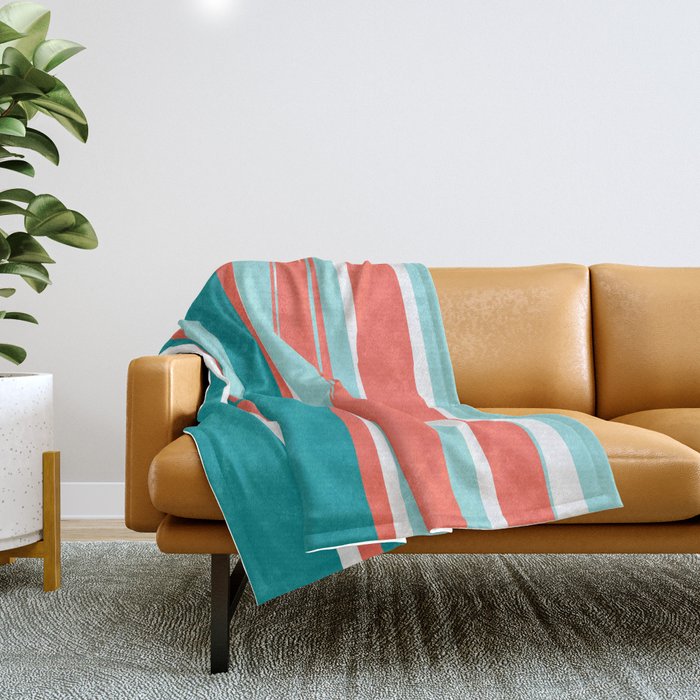 Colorful Stripes, Coral, Teal And Aqua Throw Blanket