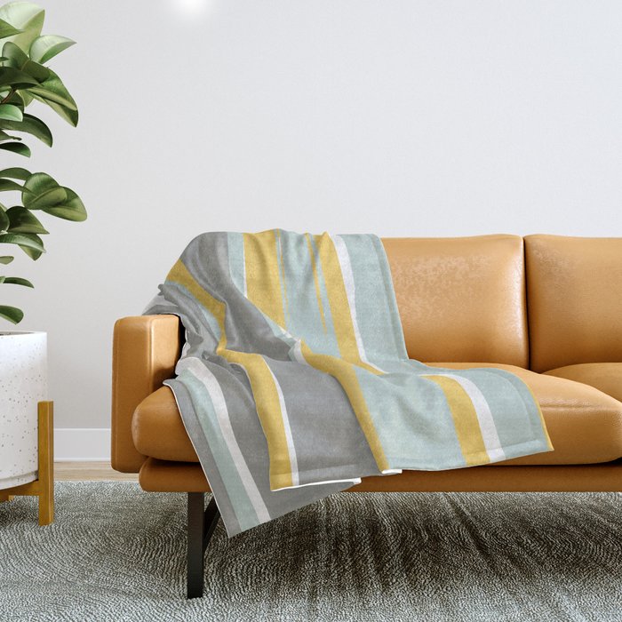 Stripe Abstract, Sun And Beach, Yellow, Pale, Aqua Blue And Gray Throw Blanket