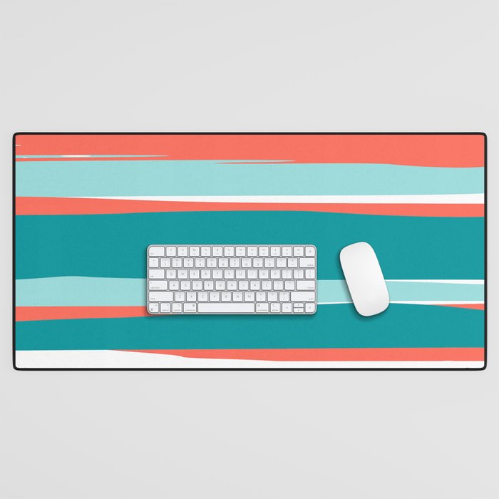 Colorful Stripes, Coral, Teal And Aqua Desk Mat