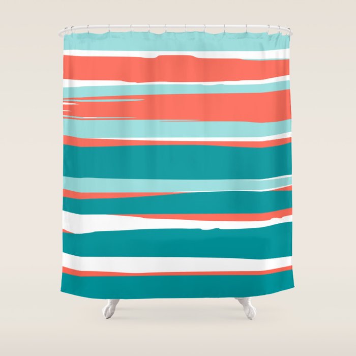 Colorful Stripes, Coral, Teal And Aqua Shower Curtain