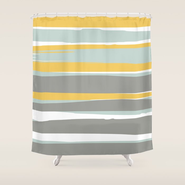 Stripe Abstract, Sun And Beach, Yellow, Pale, Aqua Blue And Gray Shower Curtain