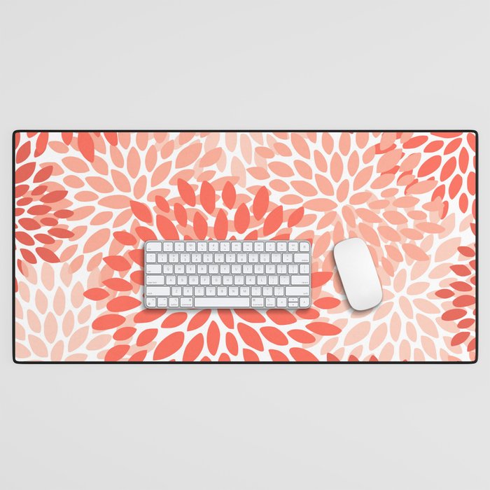 Flowers Pattern, Coral, Pink, Floral Prints Desk Mat