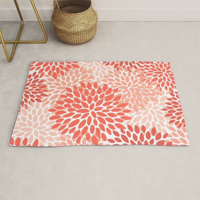 Flowers Pattern, Coral, Pink, Floral Prints Rug