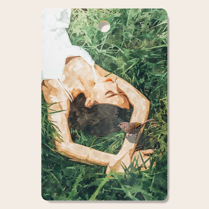 Jungle Nap Painting, Nature Illustration, Woman & Birds Portrait Cutting Board