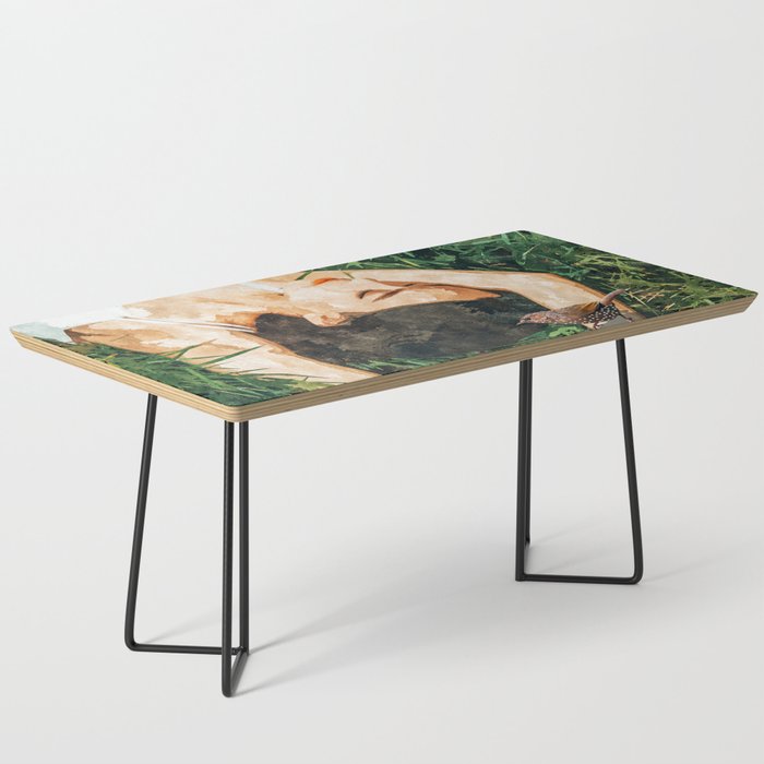 Jungle Nap Painting, Nature Illustration, Woman & Birds Portrait Coffee Table