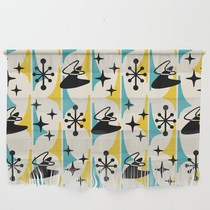 Mid Century Modern Cosmic Boomerang 726 Black Turquoise And Yellow Wall Hanging