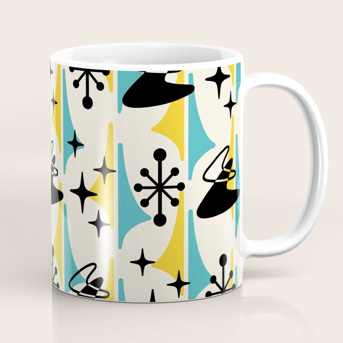 Mid Century Modern Cosmic Boomerang 726 Black Turquoise And Yellow Coffee Mug