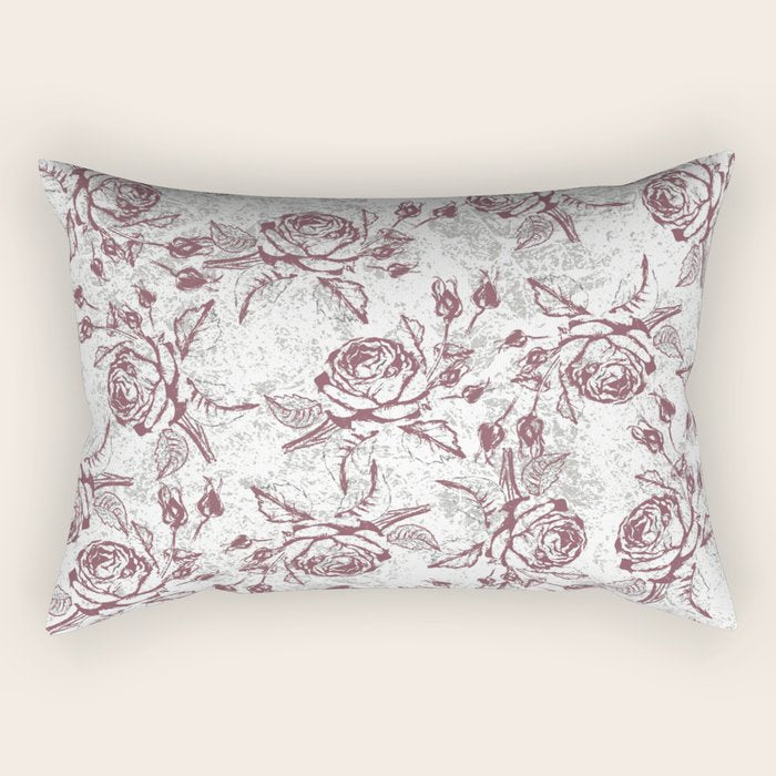 Vintage White Gray Burgundy Floral Marble Rectangular Pillow