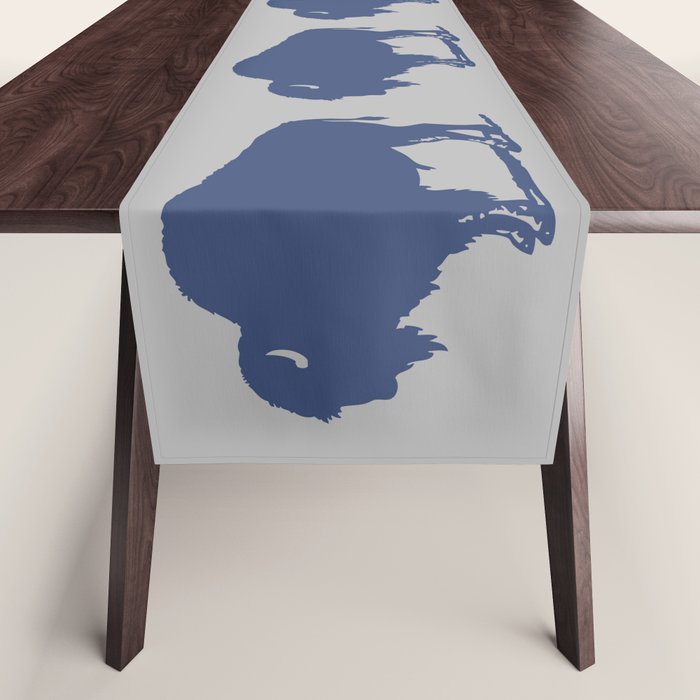 Buffalo Bison Pattern Blue And Gray Table Runner