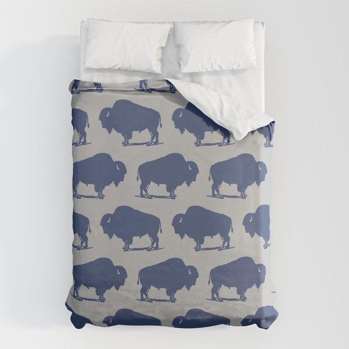 Buffalo Bison Pattern Blue And Gray Duvet Cover