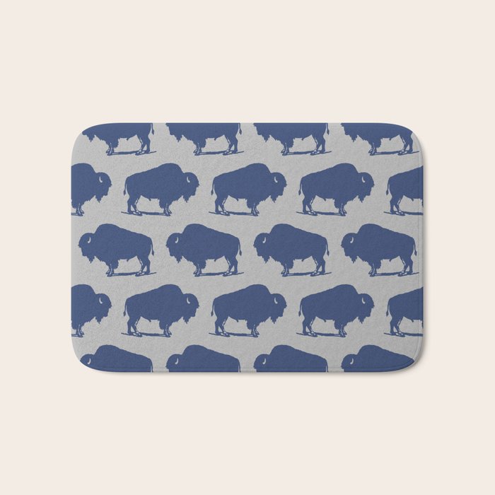 Buffalo Bison Pattern Blue And Gray Bath Mat