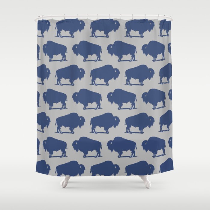 Buffalo Bison Pattern Blue And Gray Shower Curtain